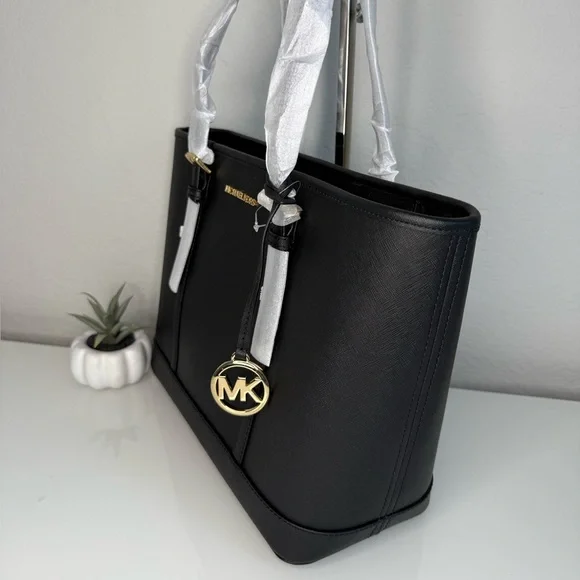 MICHAEL KORS Jet Set Travel SM Top Zip Shoulder Tote & Trifold Wallet Black NWT - Picture 4 of 16